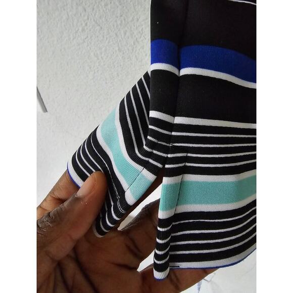 Liz Claiborne Blouse Women's 3X Plus Stripped Mixed Print Colorful Office Preppy - Picture 11 of 11
